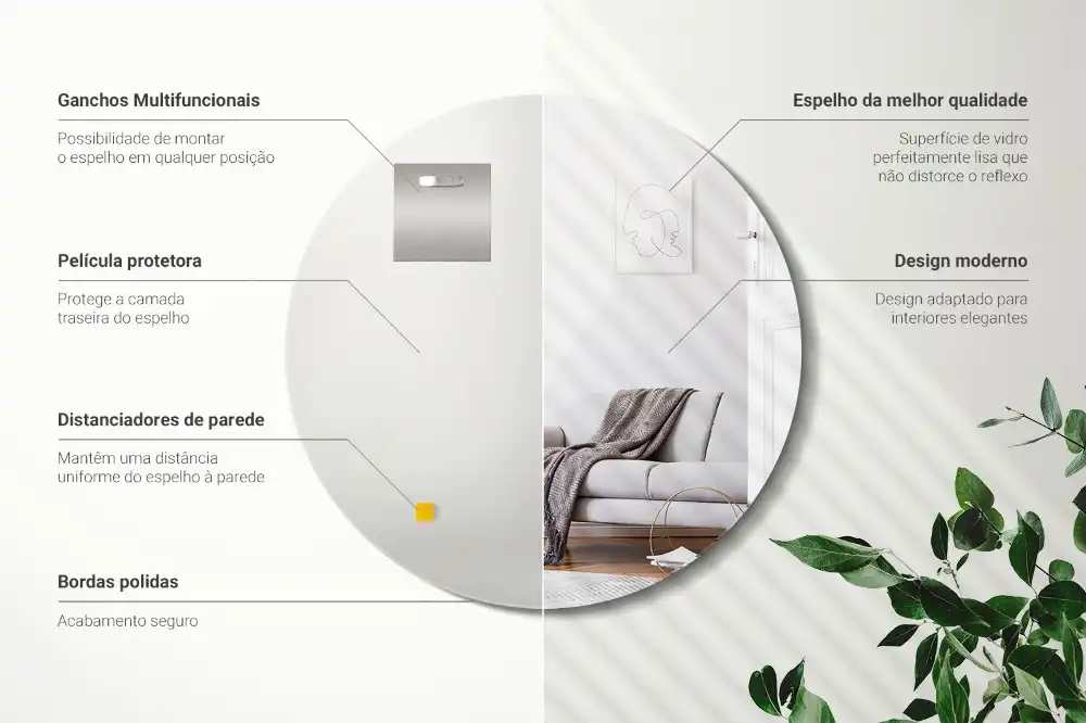 Okrúhle zrkadlo na stenu bez rámu