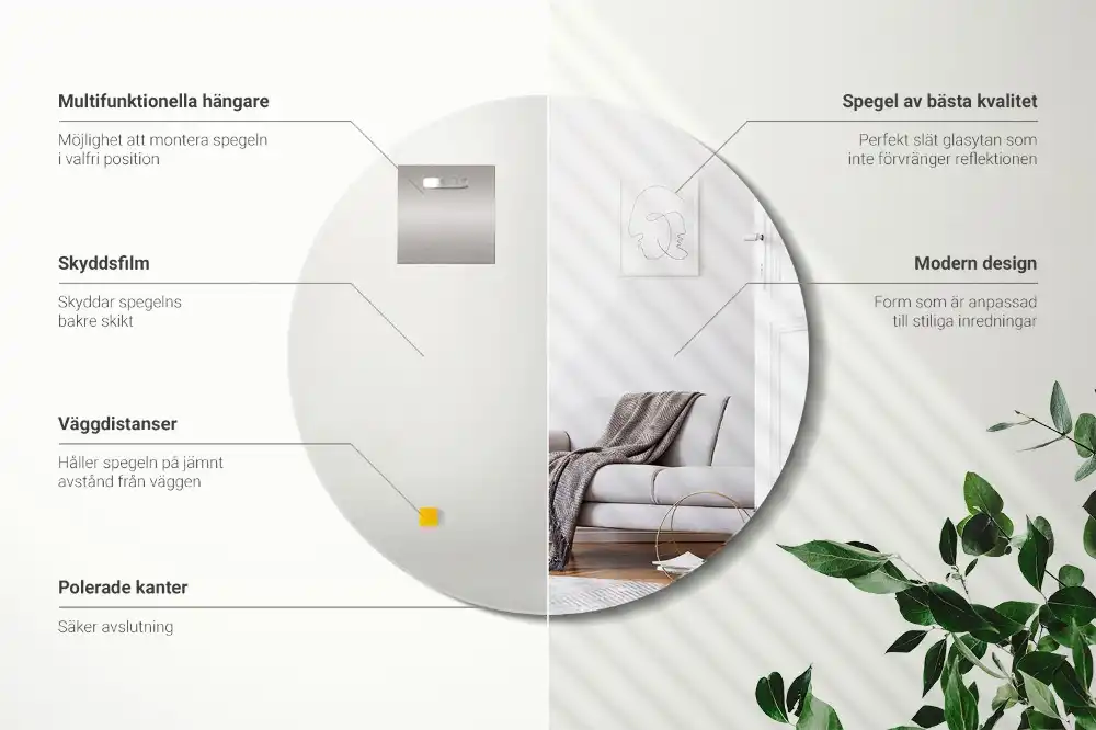 Okrúhle zrkadlo na stenu bez rámu