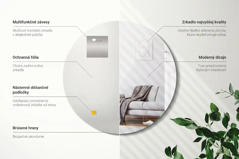 Okrúhle zrkadlo na stenu bez rámu