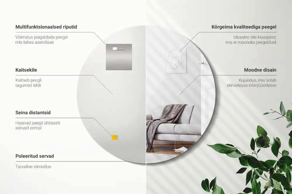 Okrúhle zrkadlo na stenu bez rámu