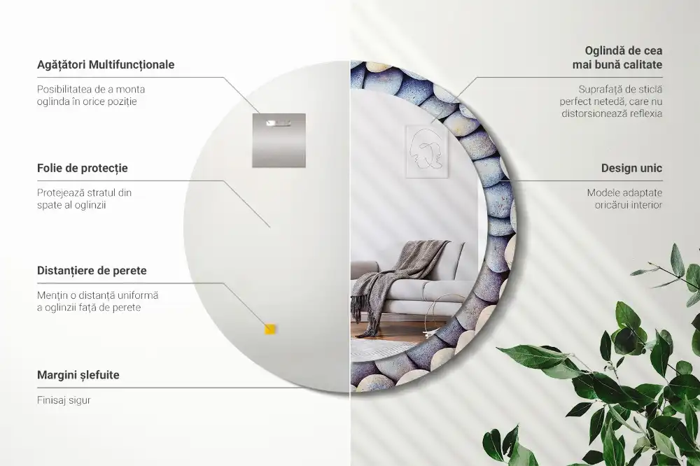 Okrúhle zrkadlo s potlačeným rámom Kruh z morských kameňov