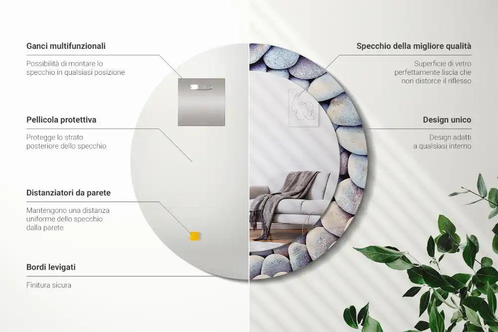 Okrúhle zrkadlo s potlačeným rámom Kruh z morských kameňov