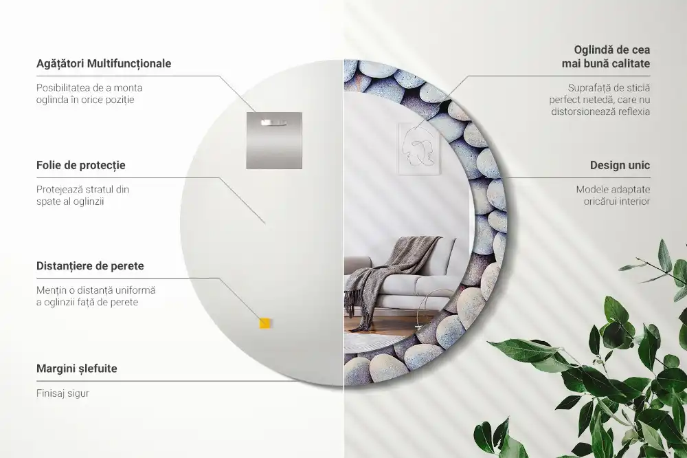 Okrúhle zrkadlo s potlačeným rámom Kruh z morských kameňov