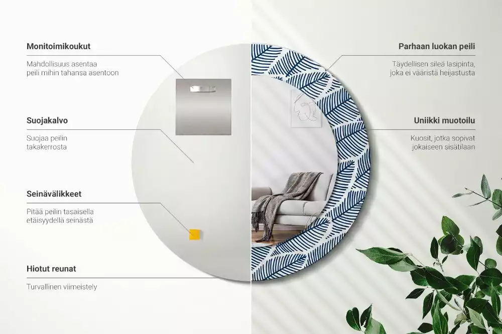 Okrúhle dekoračné zrkadlo na stenu Listy