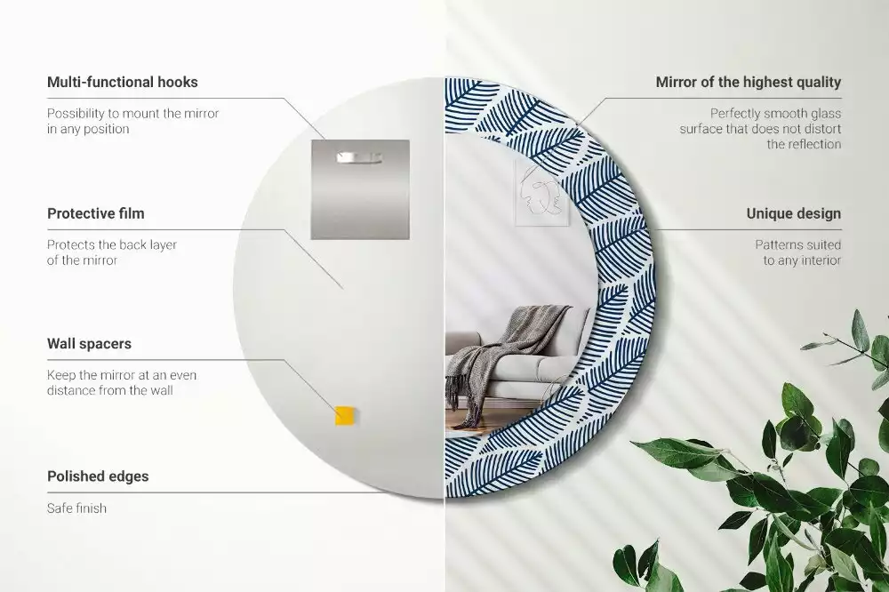 Okrúhle dekoračné zrkadlo na stenu Listy