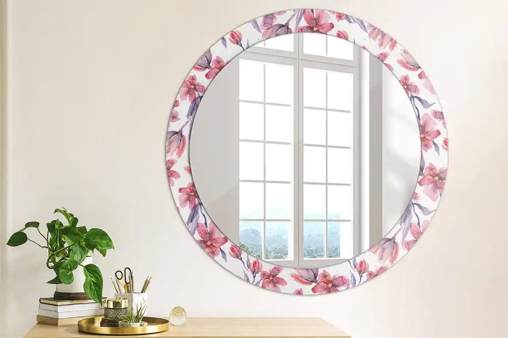 Okrúhle zrkadlo rám s potlačou Akvarelové kvety