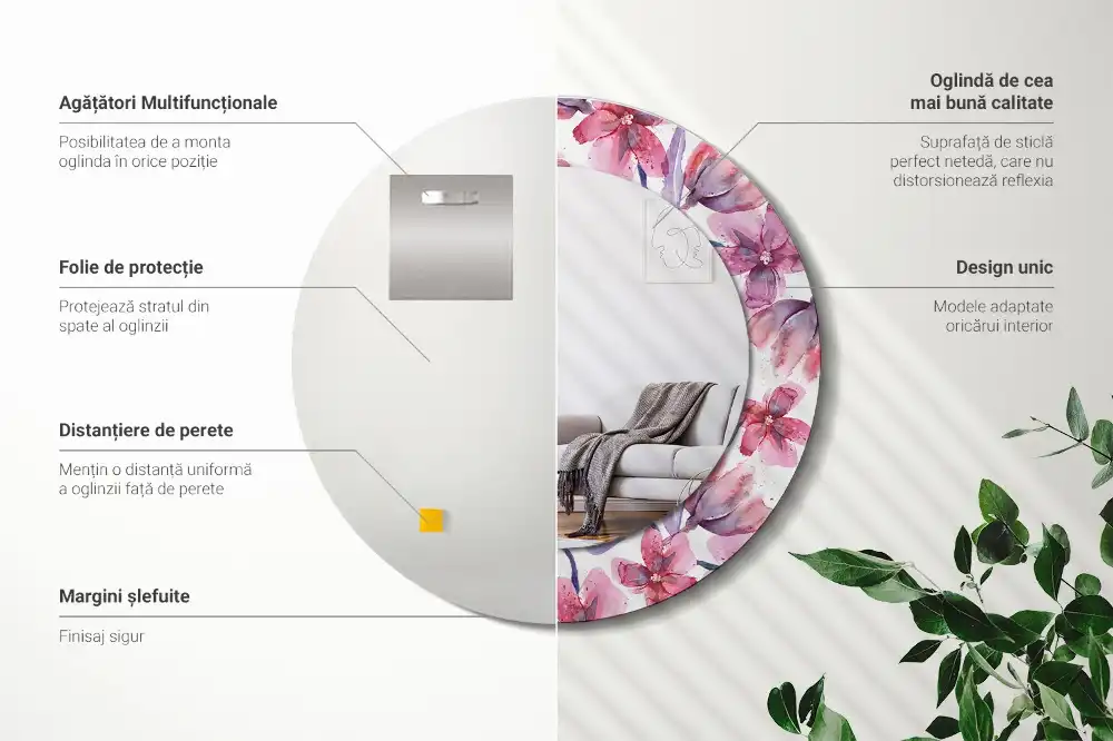 Okrúhle zrkadlo rám s potlačou Akvarelové kvety