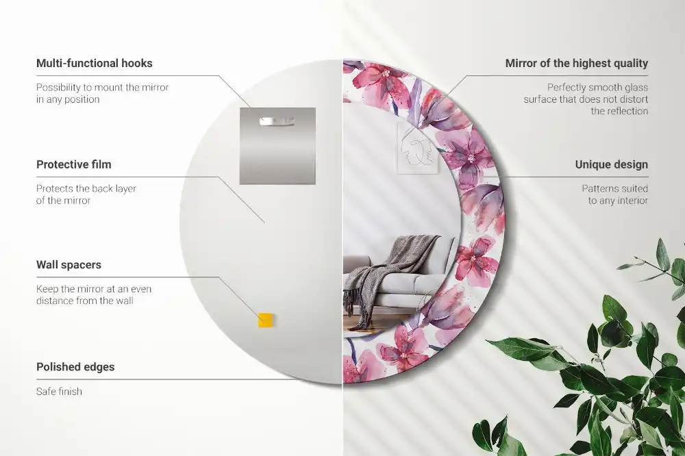 Okrúhle zrkadlo rám s potlačou Akvarelové kvety