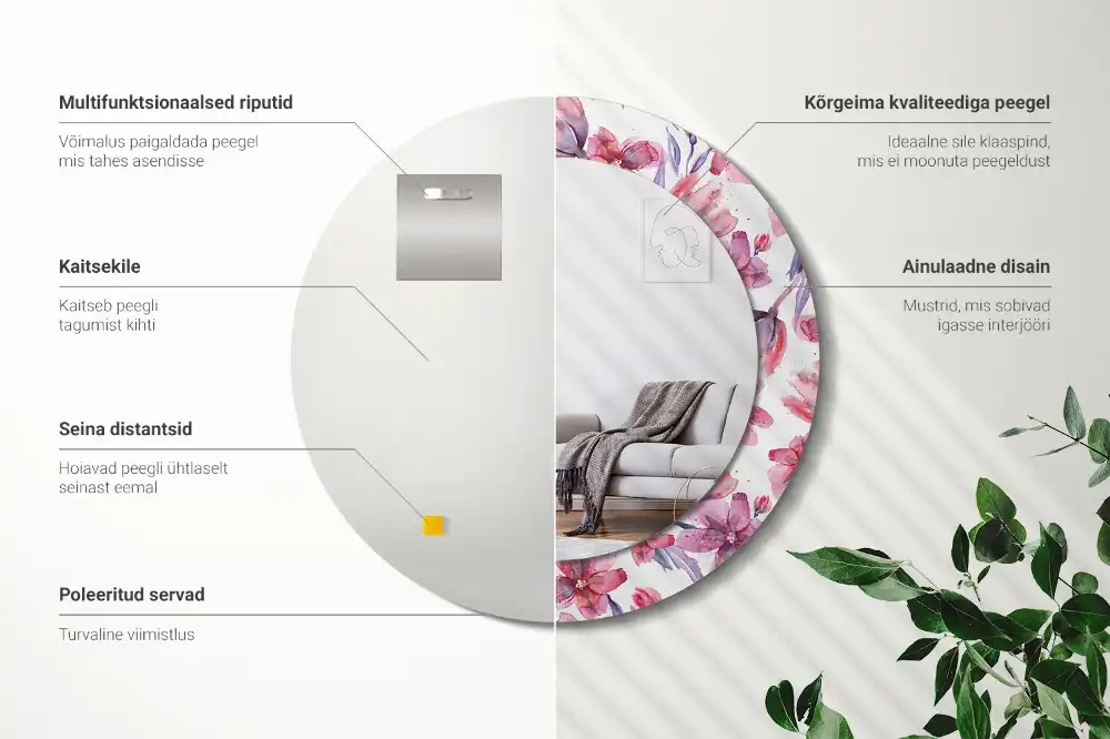 Okrúhle zrkadlo rám s potlačou Akvarelové kvety