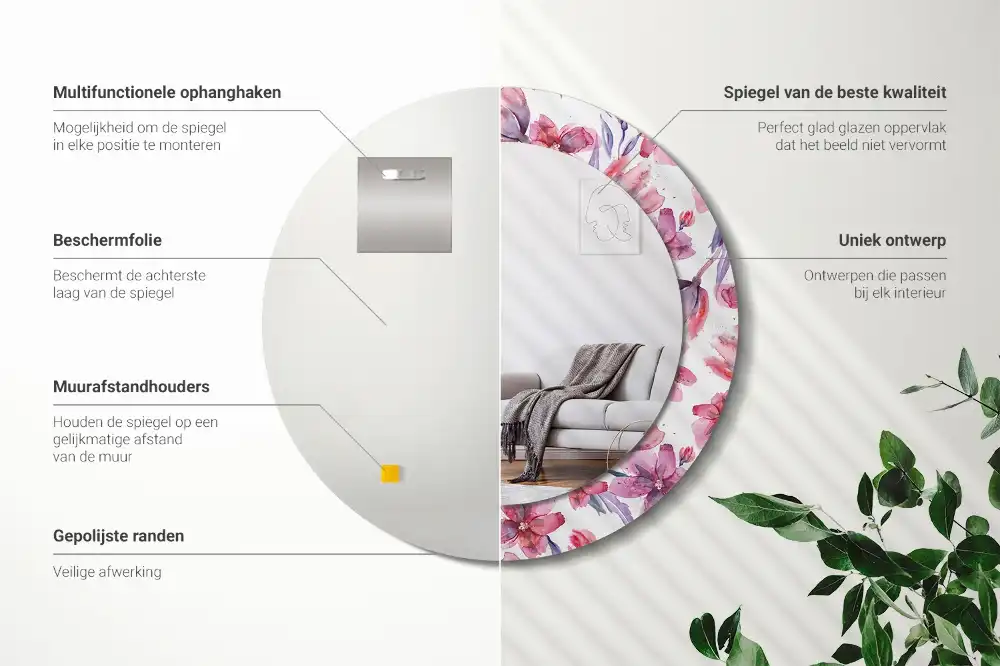 Okrúhle zrkadlo rám s potlačou Akvarelové kvety