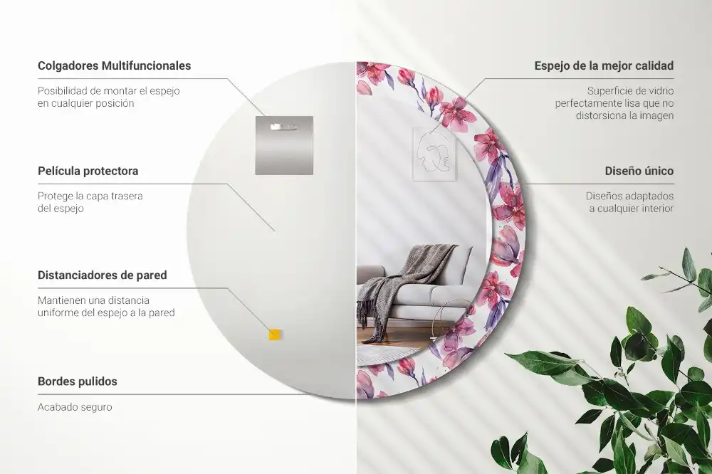 Okrúhle zrkadlo rám s potlačou Akvarelové kvety