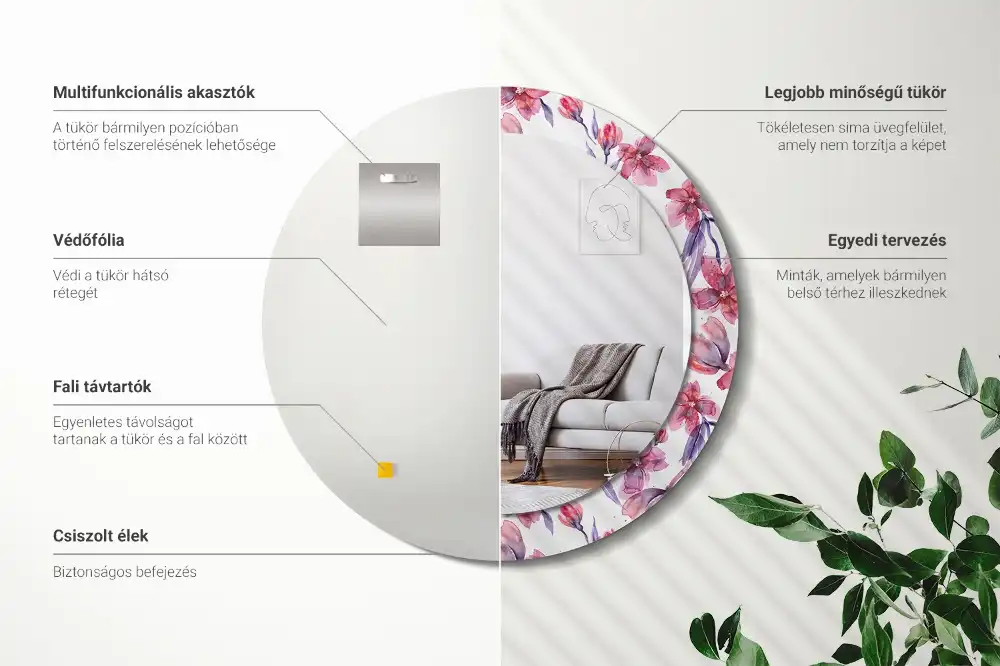 Okrúhle zrkadlo rám s potlačou Akvarelové kvety