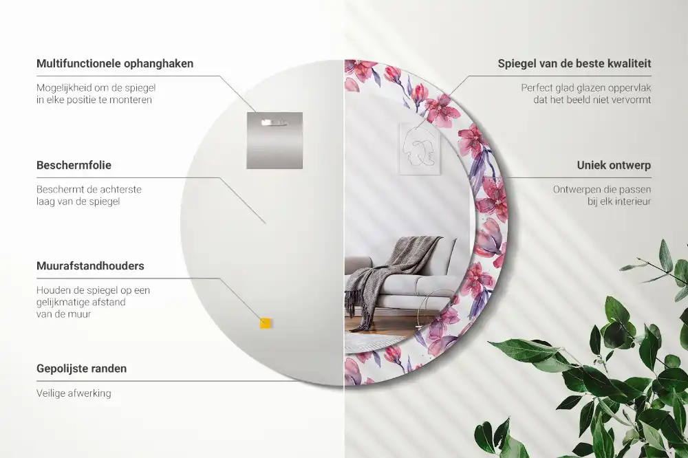 Okrúhle zrkadlo rám s potlačou Akvarelové kvety