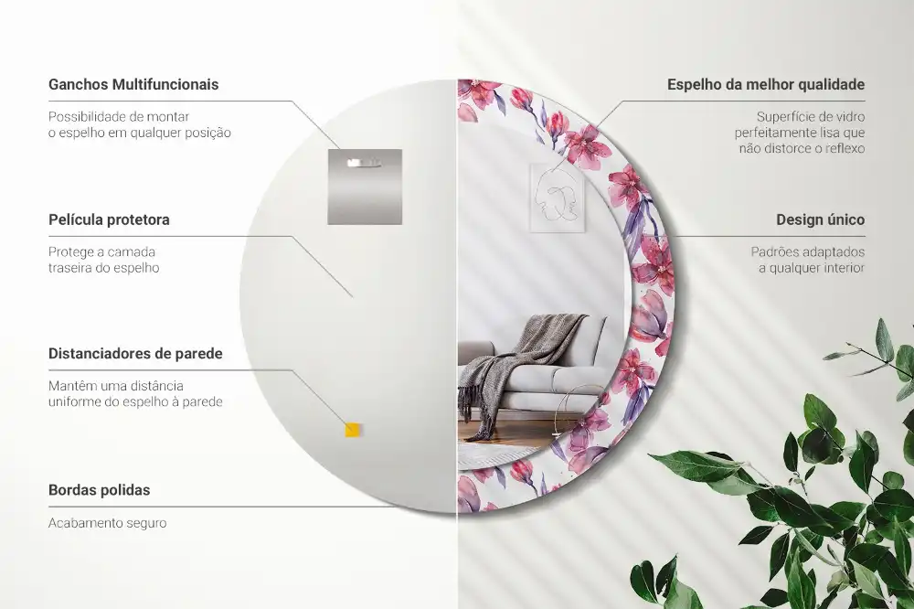 Okrúhle zrkadlo rám s potlačou Akvarelové kvety