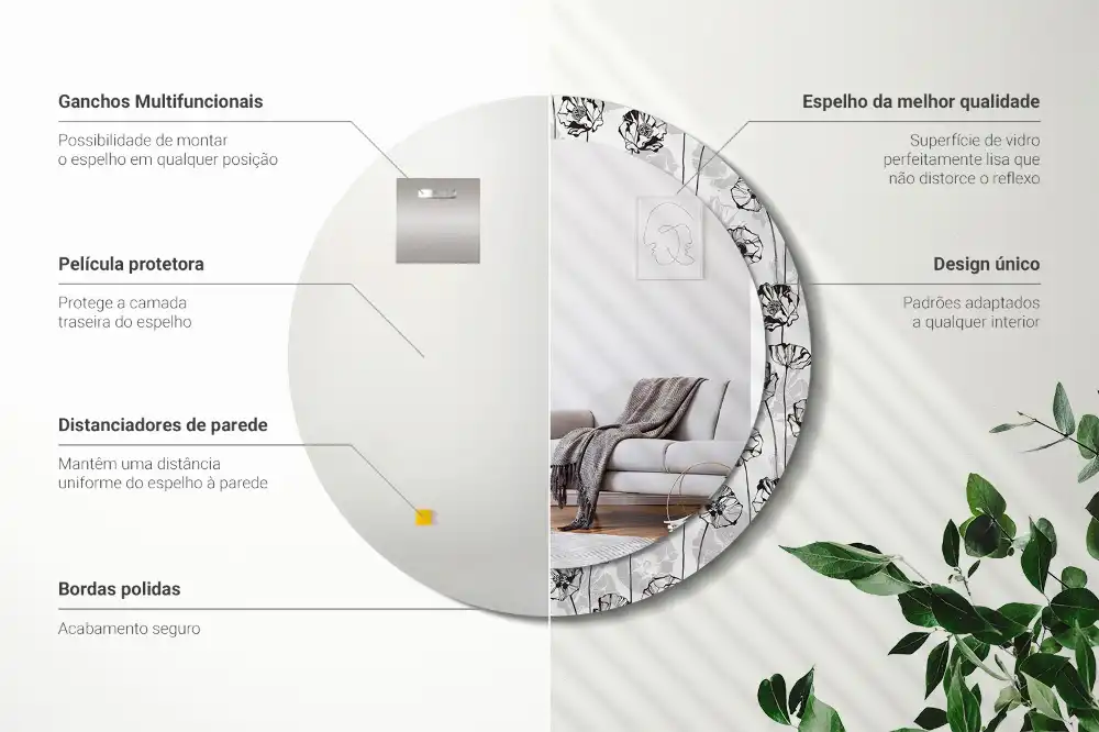 Okrúhle zrkadlo rám s potlačou Makové kvety