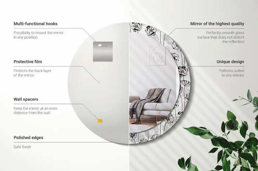 Okrúhle zrkadlo rám s potlačou Makové kvety