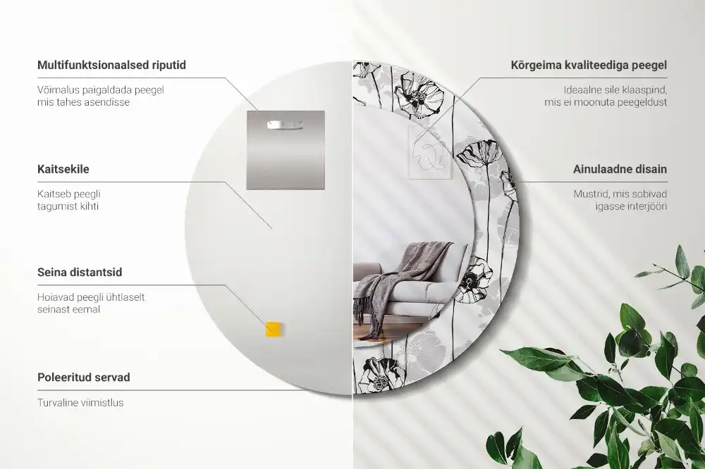 Okrúhle zrkadlo rám s potlačou Makové kvety