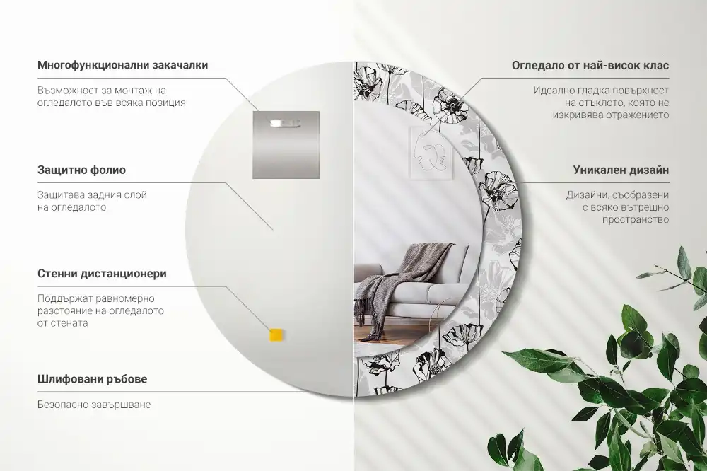 Okrúhle zrkadlo rám s potlačou Makové kvety