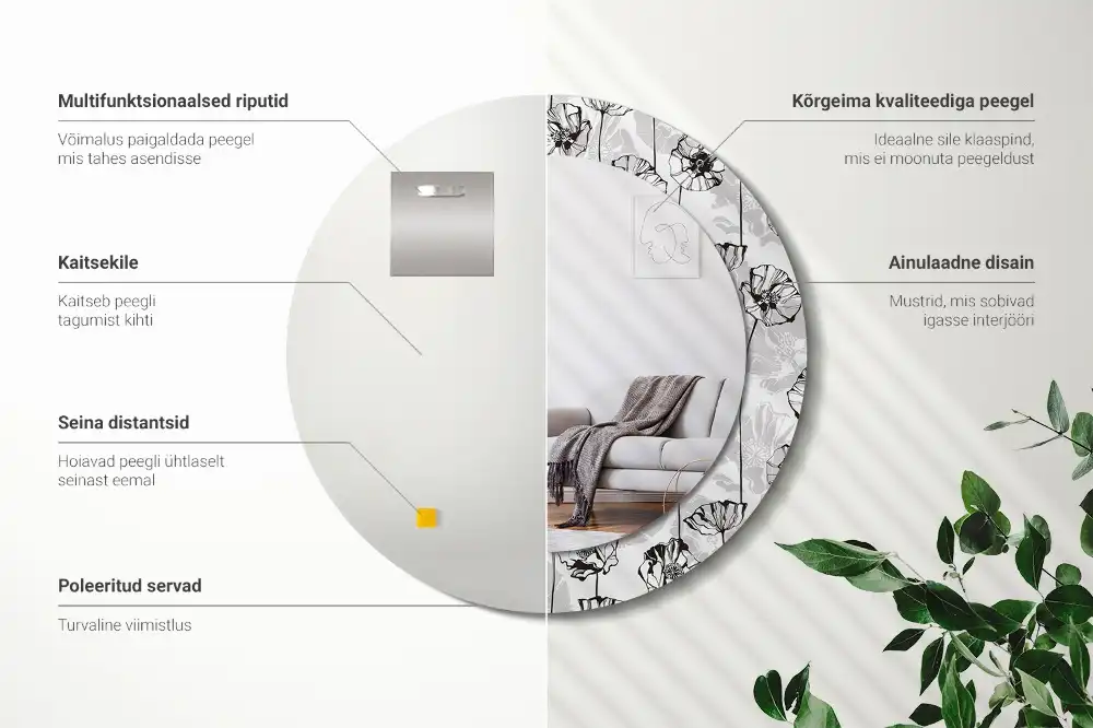 Okrúhle zrkadlo rám s potlačou Makové kvety