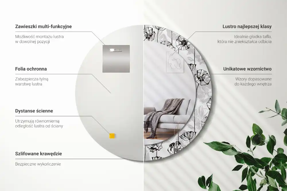 Okrúhle zrkadlo rám s potlačou Makové kvety