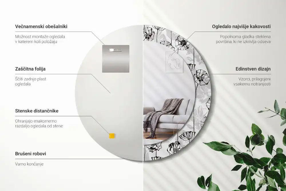 Okrúhle zrkadlo rám s potlačou Makové kvety