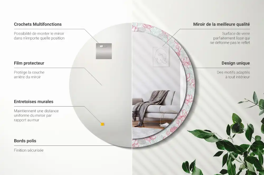 Okrúhle dekoračné zrkadlo na stenu Kvety