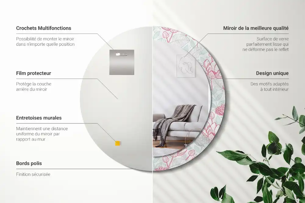 Okrúhle dekoračné zrkadlo na stenu Kvety