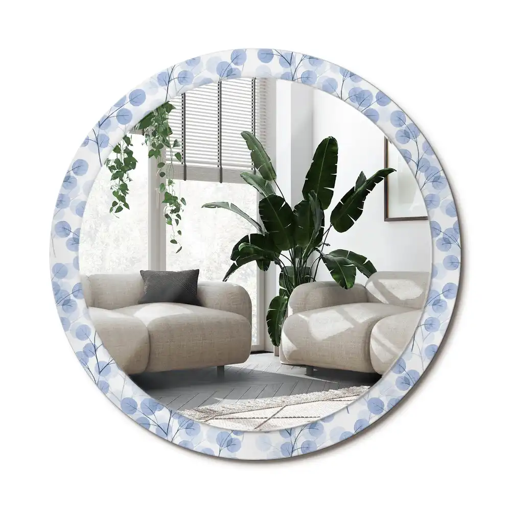 Okrúhle zrkadlo rám s potlačou Konáre listy