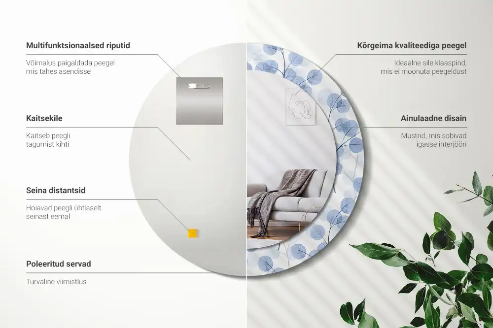 Okrúhle zrkadlo rám s potlačou Konáre listy