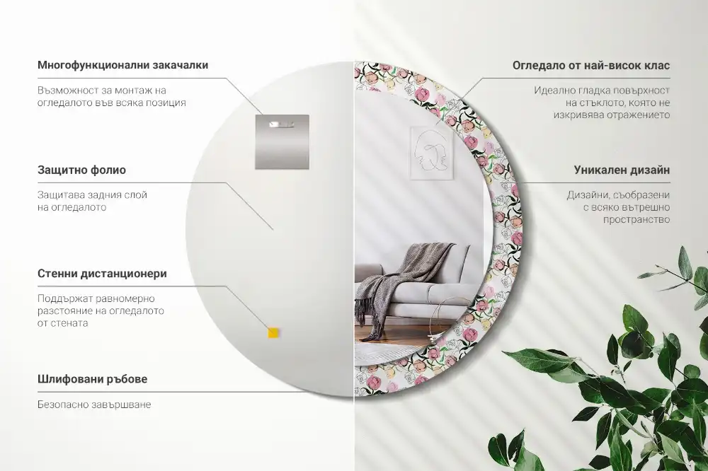 Okrúhle dekoračné zrkadlo na stenu Púčiky pivonky