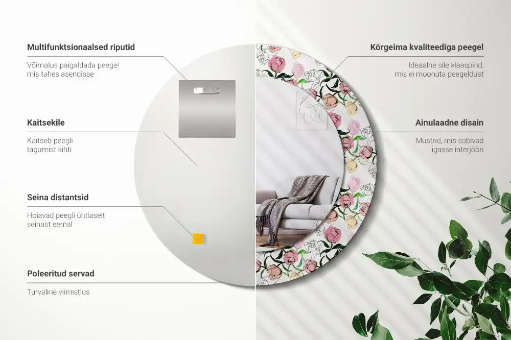 Okrúhle dekoračné zrkadlo na stenu Púčiky pivonky