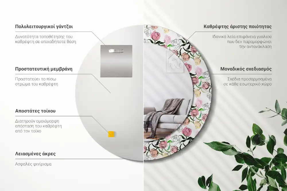 Okrúhle dekoračné zrkadlo na stenu Púčiky pivonky