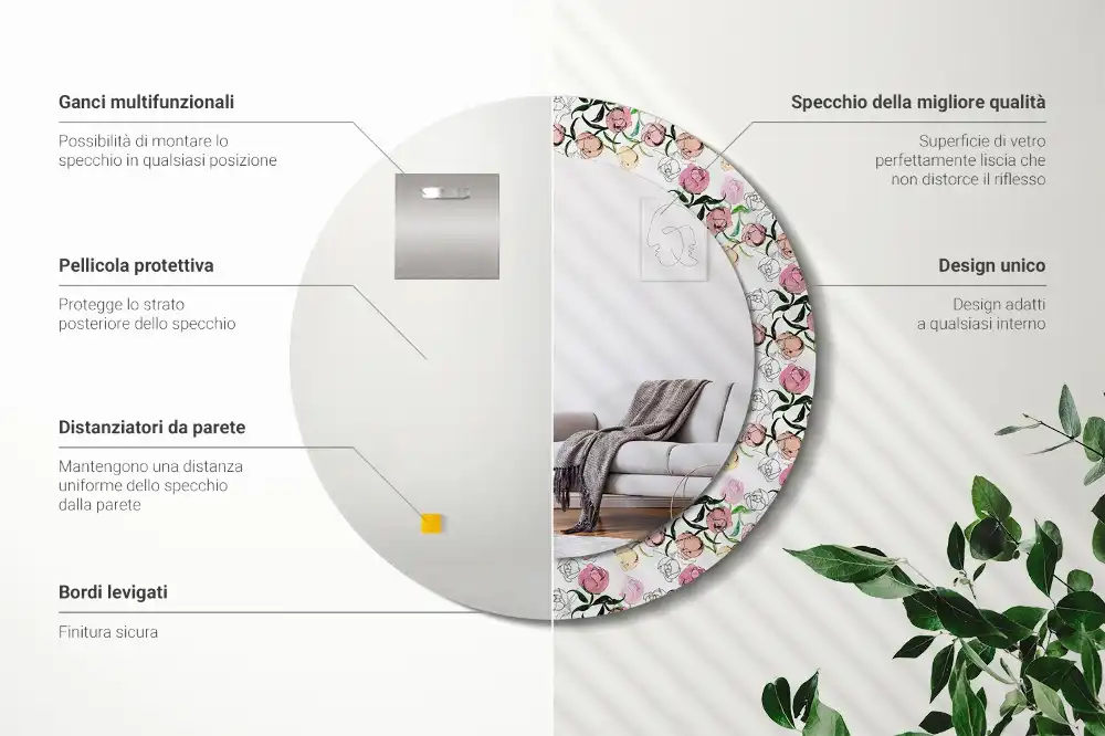 Okrúhle dekoračné zrkadlo na stenu Púčiky pivonky