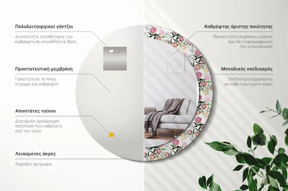 Okrúhle dekoračné zrkadlo na stenu Púčiky pivonky