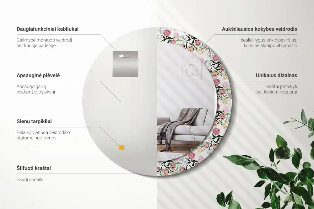 Okrúhle dekoračné zrkadlo na stenu Púčiky pivonky