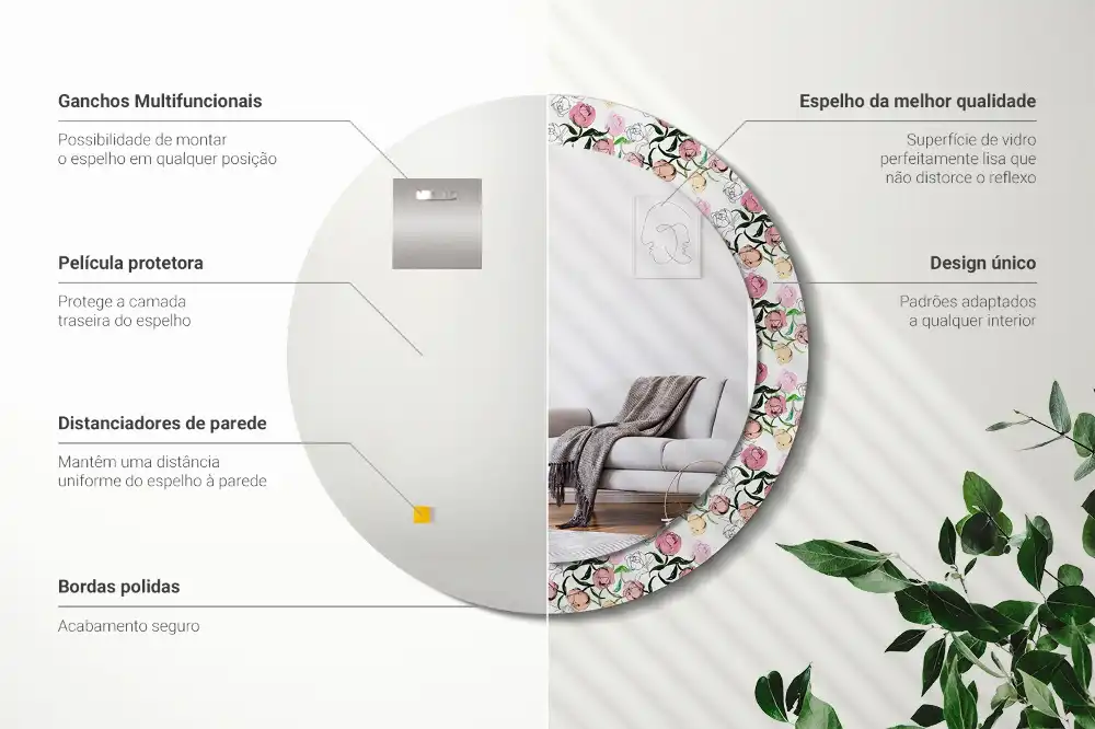 Okrúhle dekoračné zrkadlo na stenu Púčiky pivonky