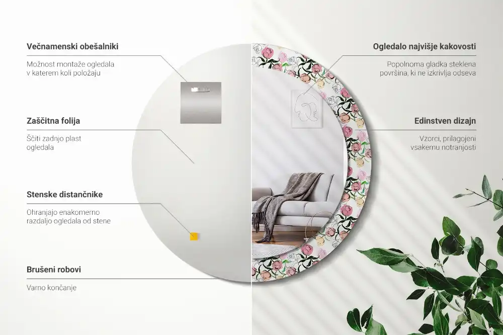 Okrúhle dekoračné zrkadlo na stenu Púčiky pivonky