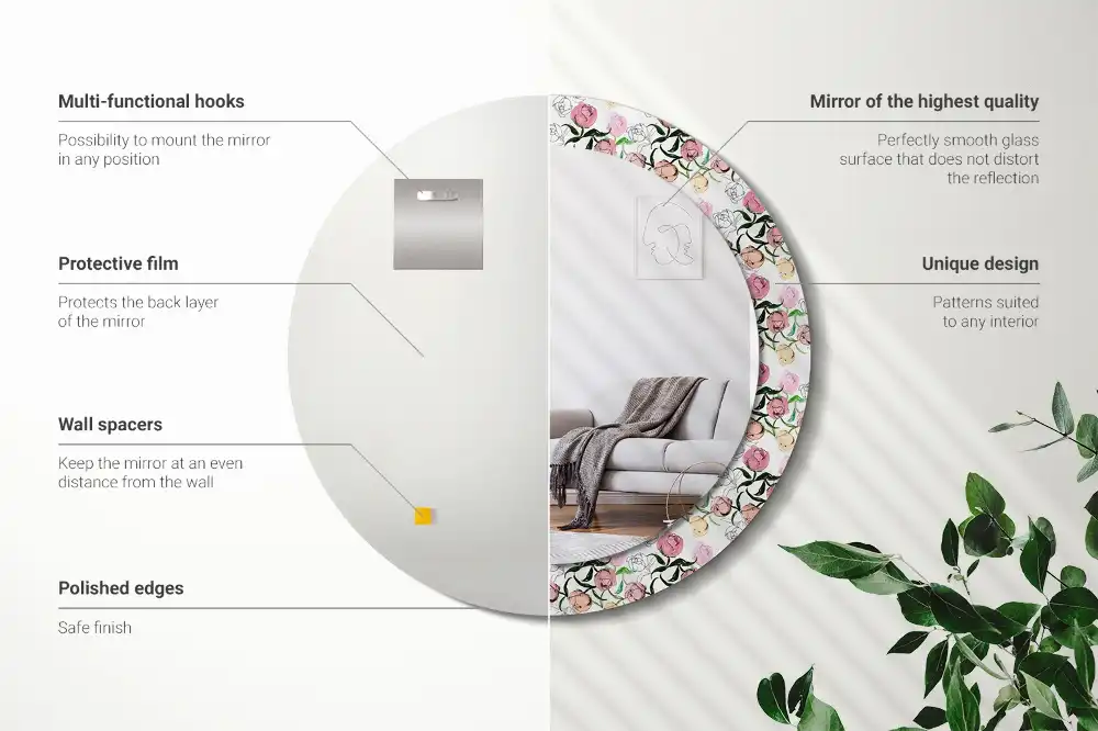 Okrúhle dekoračné zrkadlo na stenu Púčiky pivonky