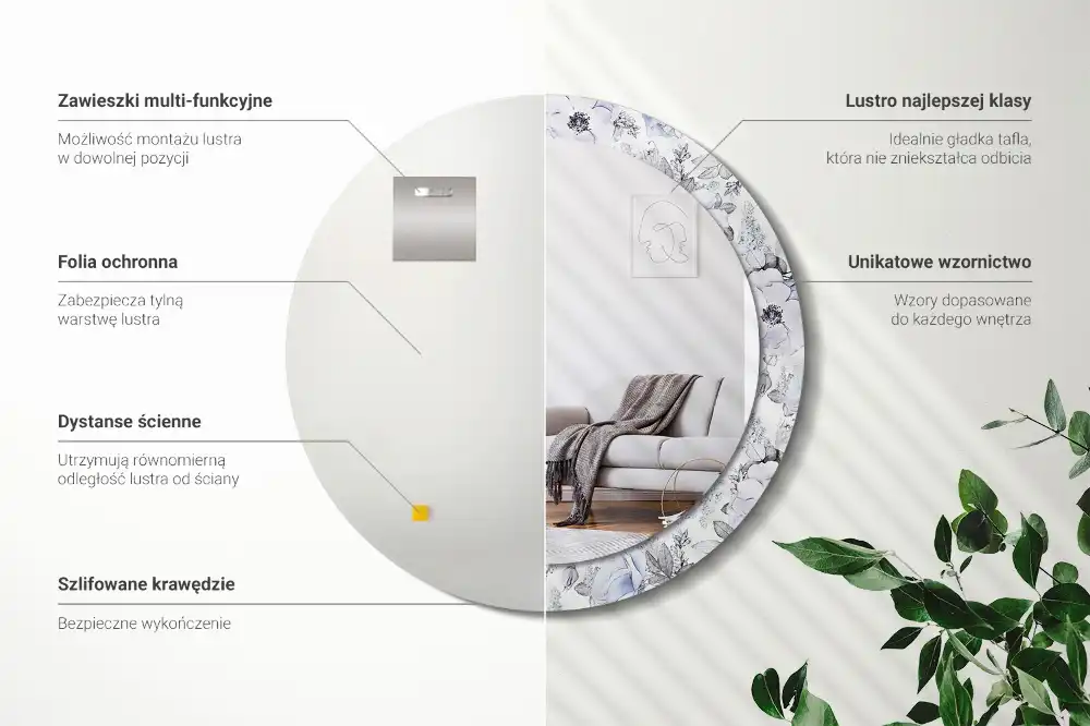 Okrúhle zrkadlo rám s potlačou Modré ruže