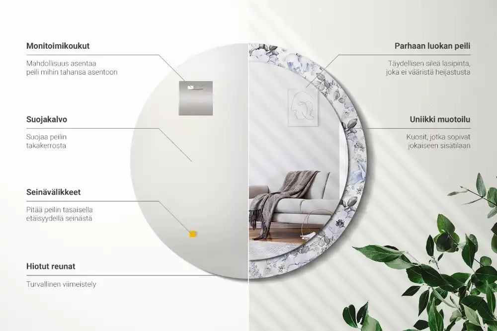 Okrúhle zrkadlo rám s potlačou Modré ruže