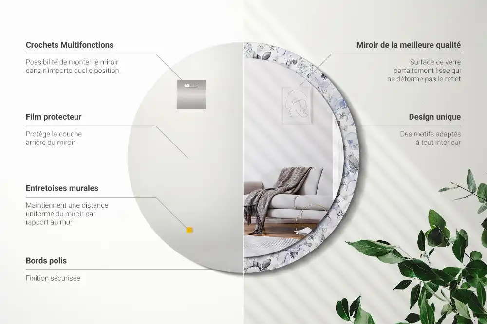 Okrúhle zrkadlo rám s potlačou Modré ruže