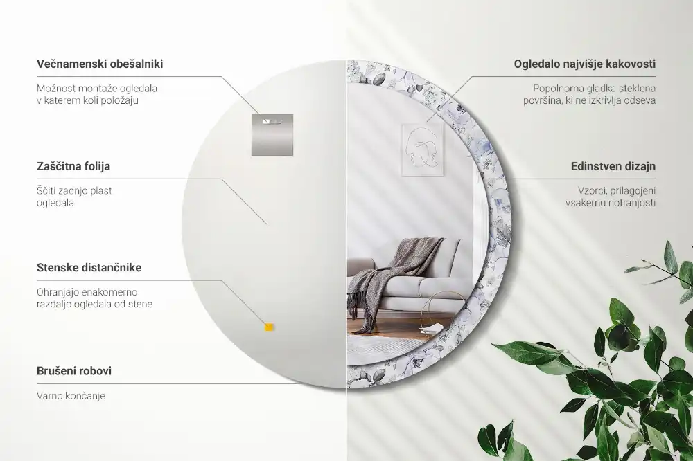 Okrúhle zrkadlo rám s potlačou Modré ruže