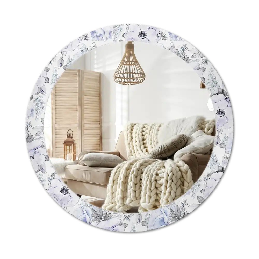 Okrúhle zrkadlo rám s potlačou Modré ruže