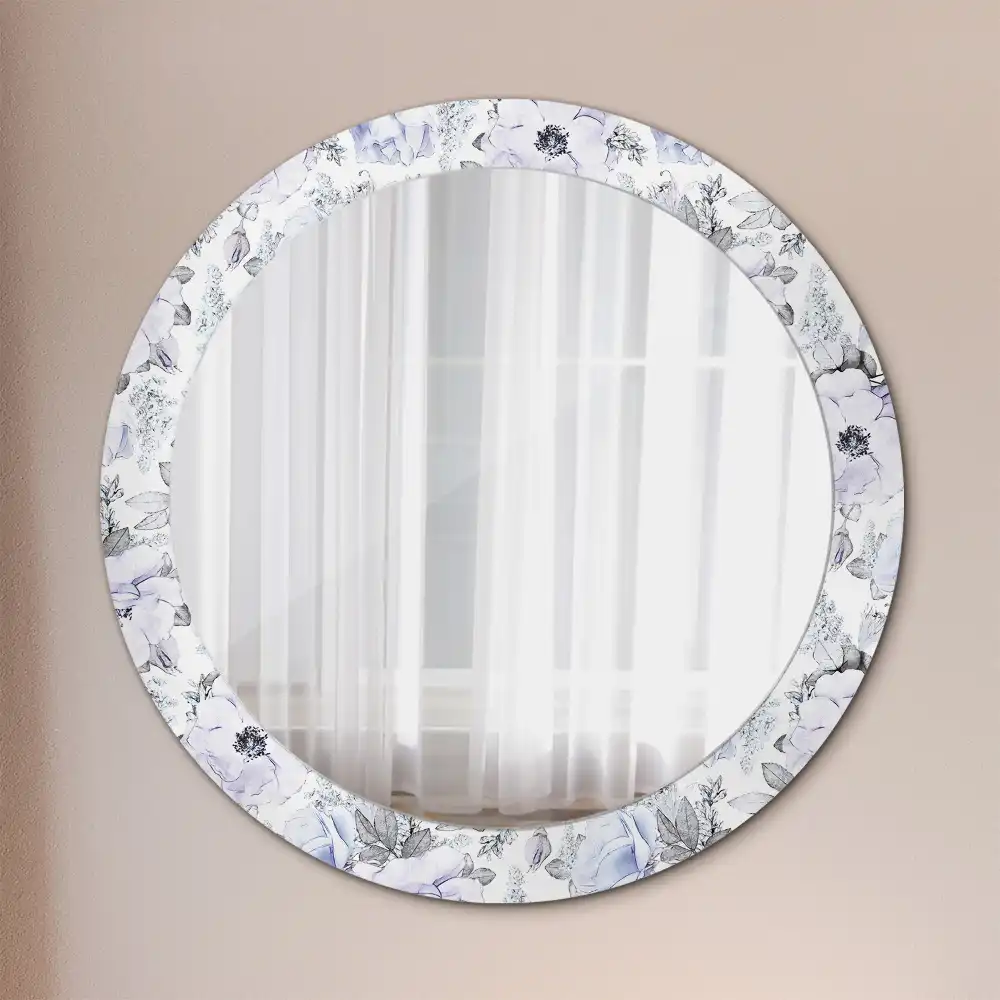Okrúhle zrkadlo rám s potlačou Modré ruže