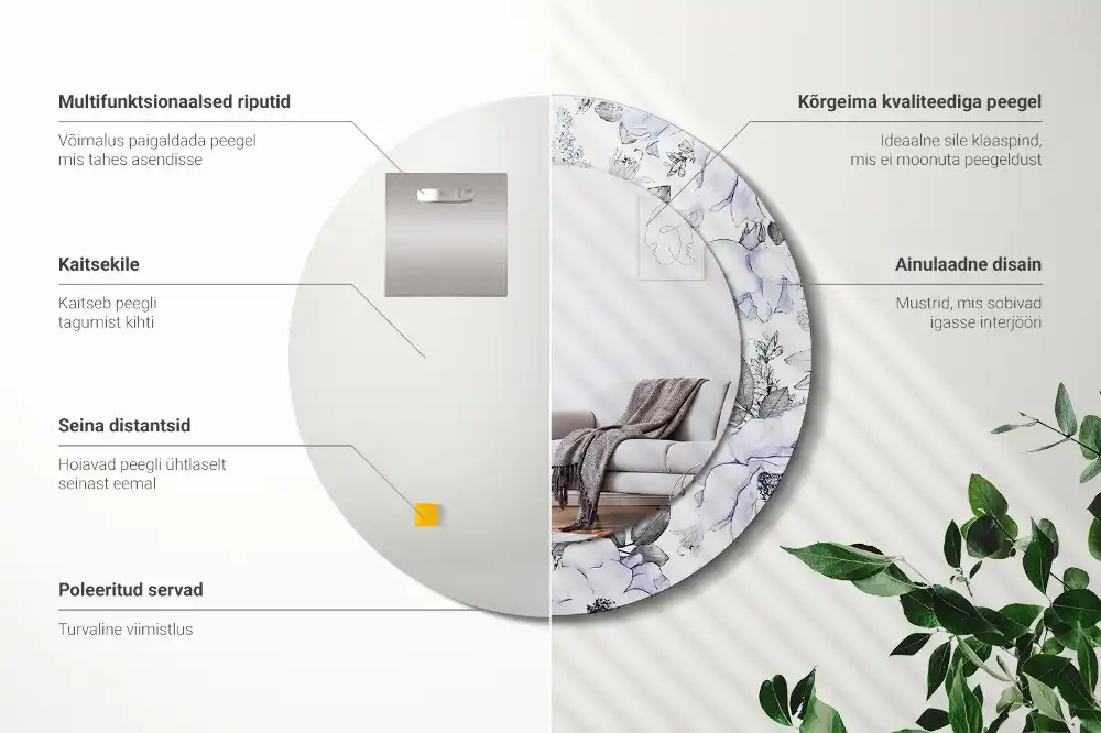 Okrúhle zrkadlo rám s potlačou Modré ruže