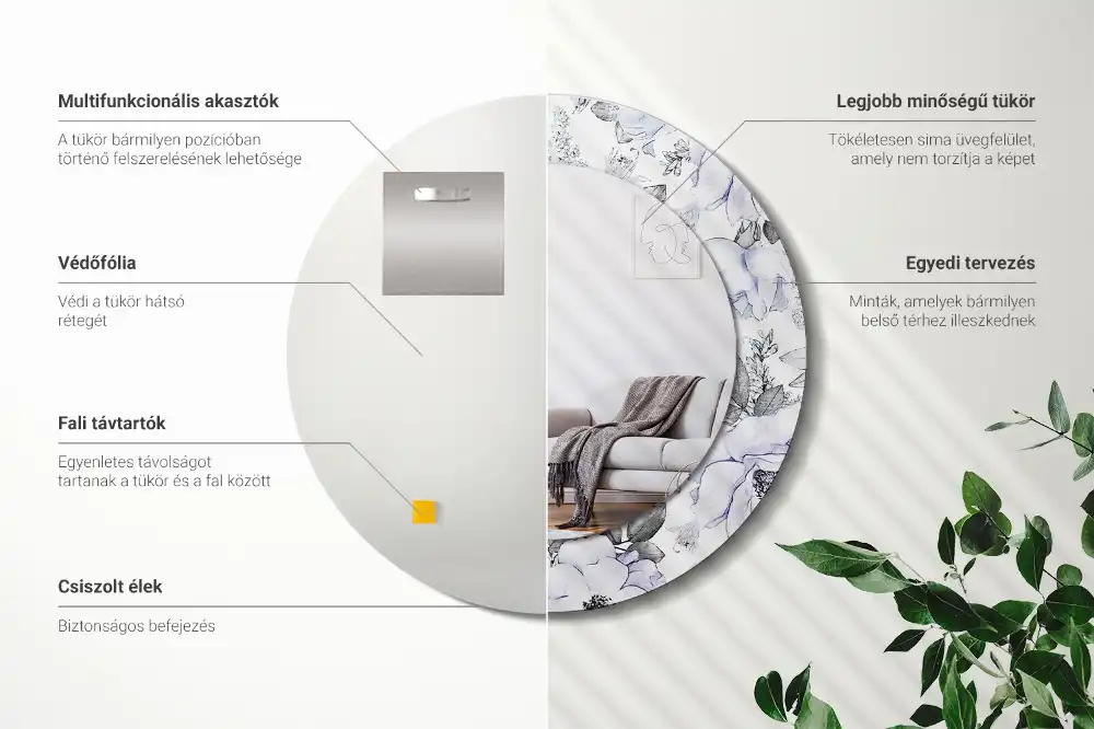 Okrúhle zrkadlo rám s potlačou Modré ruže