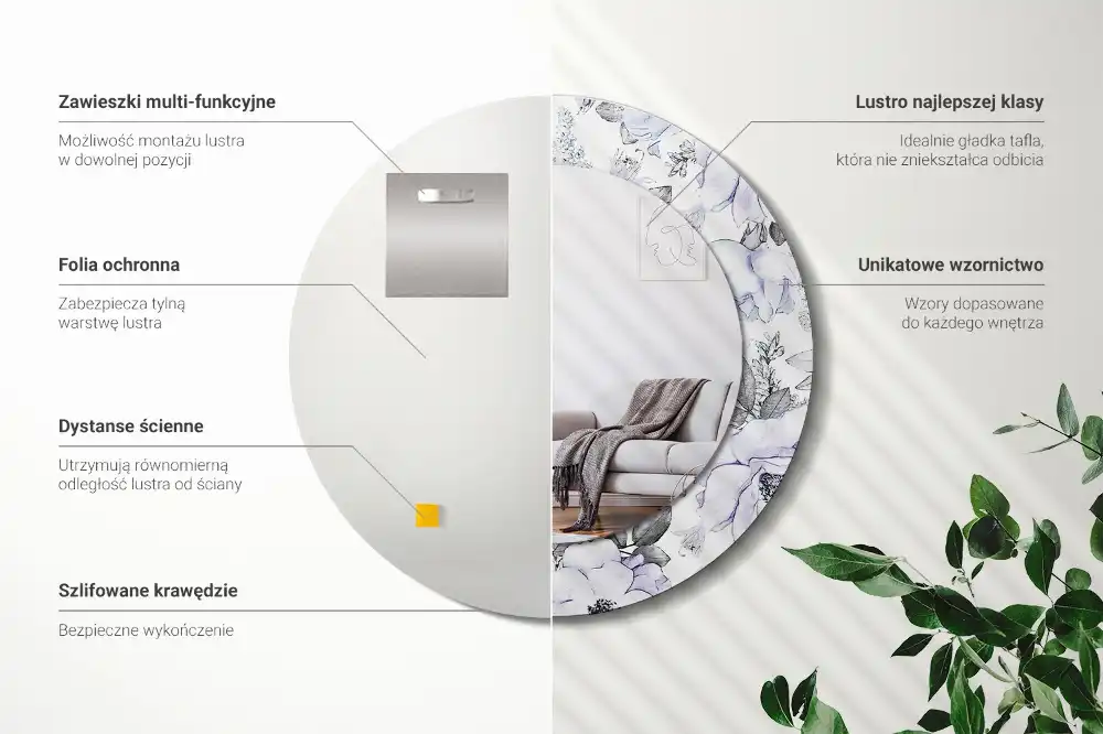 Okrúhle zrkadlo rám s potlačou Modré ruže