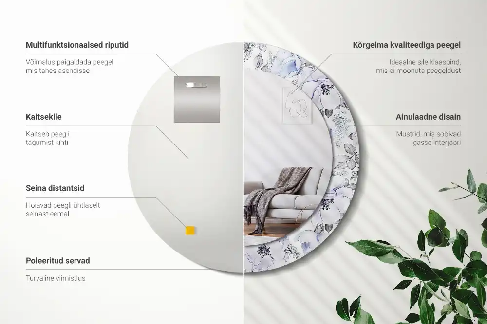 Okrúhle zrkadlo rám s potlačou Modré ruže