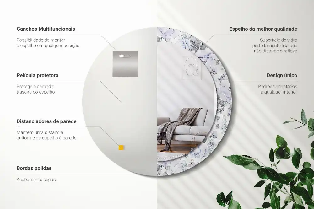 Okrúhle zrkadlo rám s potlačou Modré ruže