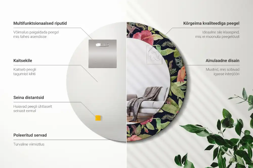 Okrúhle dekoračné zrkadlo na stenu Kvety ibišteka